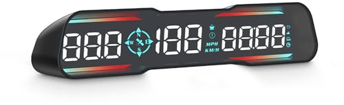 Car HUD Head Up Display, AMROOLOO Car HUD, Newly Developed Speedometer, Display Speed, Time, etc. MPH and KM/H, with Speed Alarm and Fatigue Warning, Suitable for All
