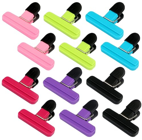 12-Piece Reusable Food Bag Clips, Storage & Sealing Clips, 6 Colors