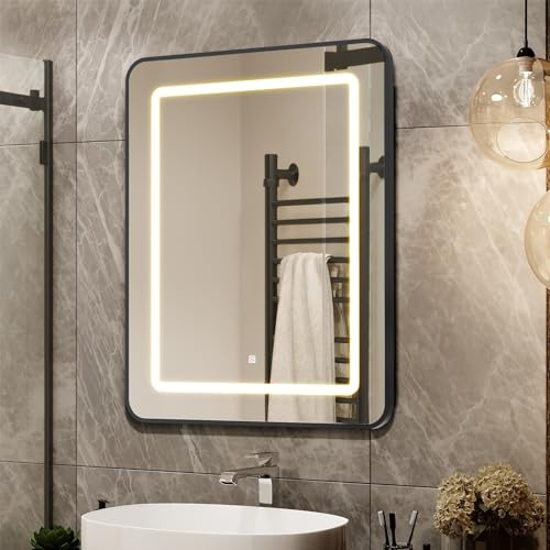 APRILSOUL 20X30 Inch Black Bathroom Medicine Cabinet with Mirror, Recessed or Surface Lighted Medicine Cabinet with 3 Colors Temperature, Dimmable Light