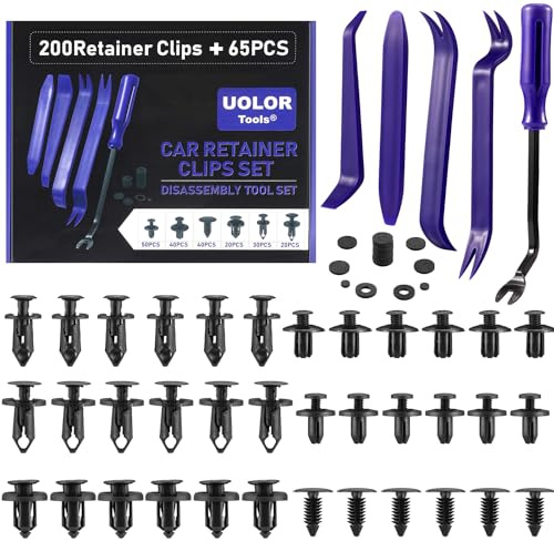 Uolor 265Pcs Kit Rivet Plastique avec 6 Types de Pinces de Garniture de Porte et Clips pour Pare-Chocs avec Outil de Démontage