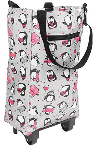 Folding Trolley with Wheels - Collapsible Shopping Bag, Large Storage Space - 44 x 26 x 14cm