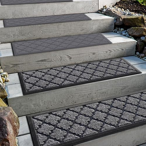 Aucuda 2er Set Stufenmatte Außen Gummi, 76 x 22 cm rutschfest Treppenmatten | Graue Antirutschmatten & Gummimatte, Wetterfest & Rutschfest, für Stufe, Treppe, Fußmatte, Stiegen, für Outdoor Aussen Sommer