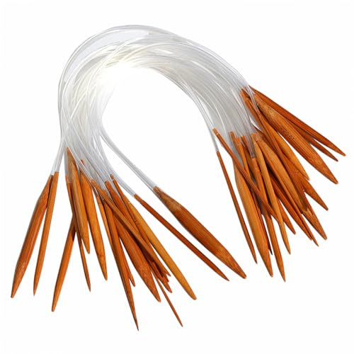 SWEEGICC 16 inch(40cm) Carbonized Bamboo Circular Knitting Needles Set - Smooth Finish, Flexible Cables, Eco-Friendly - Ideal for Knitting Projects (Set of 18 Sizes)