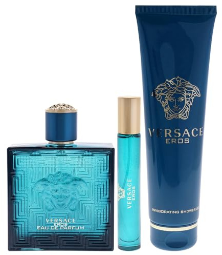 Versace Eros by Versace for Men - 3 pezzi regalo set 3,4 oz EDP Spray, 0,3 oz EDP Spray, 5 oz Shower Gel