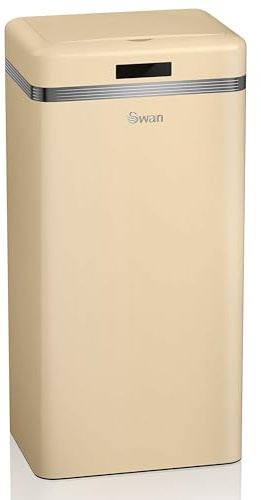 Swan Retro Küche Mülleimer Automatisch, Abfalleimer mit Bewegungssensor, 45 Liter, Metallisch, Intelligenter Küchenabfalleimer mit großer Kapazität, Vintage-Design, Creme