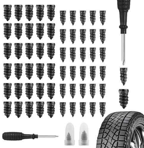 Kit Reparation Pneu Voiture avec 60 Réparateurs et un Tournevis,Kit Crevaison Voiture pour une Réparation Temporaire Rapide des Petits Trous,Accessoire Voiture pour Pneus