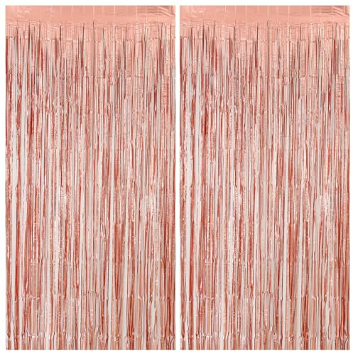 Torytoe Lametta Vorhang Roségold, 2 Stück Glitzervorhang Geburtstag 1x2M Folienfransen Vorhang für Karneval Fasching Pride Zirkus 80 90s Disco Mexikanische Party