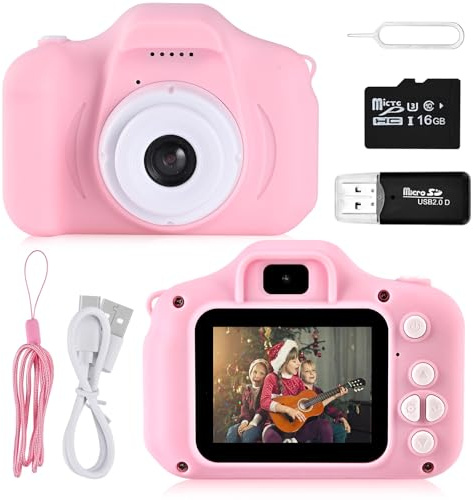 Faburo Kinderkamera, 1080P mit SD-Karte, 2.0 Display für Kinder ab 3-12 Jahre, Rosa Digitalkamera Fotoapparat für Mädchen und Jungen - Weihnachten Spielzeug Geschenk
