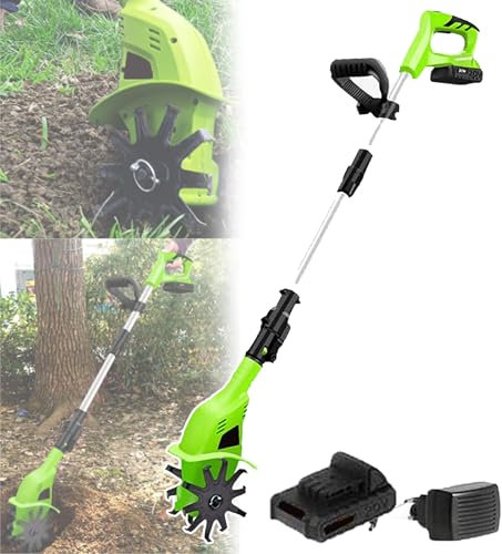 Electric Cultivator- Handheld, Cordless Rotavator, 250RPM, 97-127Cm Adjustable Handle, Easy to Control, Running Time: 40 Minutes, for The Garden, Vegetable Plots,A