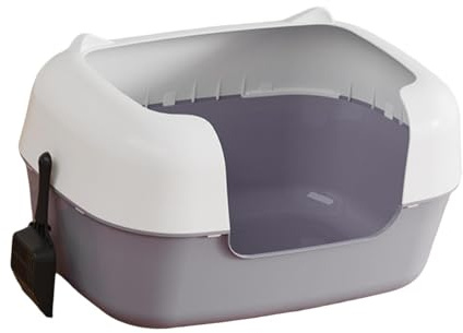 ＡＷＨＡＯ Lettiera Aperta, 48x25x29cm, Lettiera Semi Chiusa per Gatti, Articoli per Animali Domestici, Toilette per Gatto con Bordi Alti e Rimovibile, Scatola per Pulisci Gli Escrementi del Gatto, Grigio