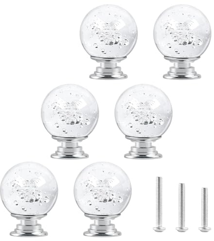 ShipeeKin 6x Kristall Schrankknöpfe Möbelknöpfe Blase 30mm | Diamant Schrankgriffe Möbelknauf Blase Kugel für Küche Badezimmer Kommode Schränke