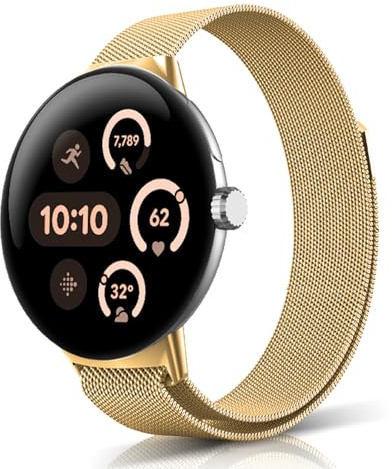 ZoRoll Armband für Google Pixel Watch 4 45mm/Watch3 45MM, Edelstahl Ersatzarmband Mesh Metall Uhrenarmband, Magnetisch Verstellbarer Ersatzband für Google Pixel Watch 4 45mm - Gold