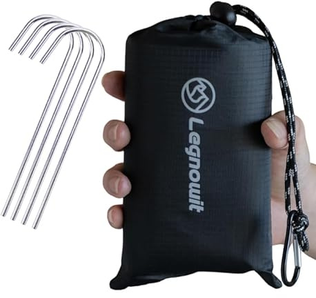Legnowit Outdoor Pocket Blanket, 140 x 200 cm Waterproof Packable Compact Lightweight Picnic Blanket, Sand Free Beach Mat, Outdoor Tarp for Concert Festival Camping Hiking, Stakes Included (Black)