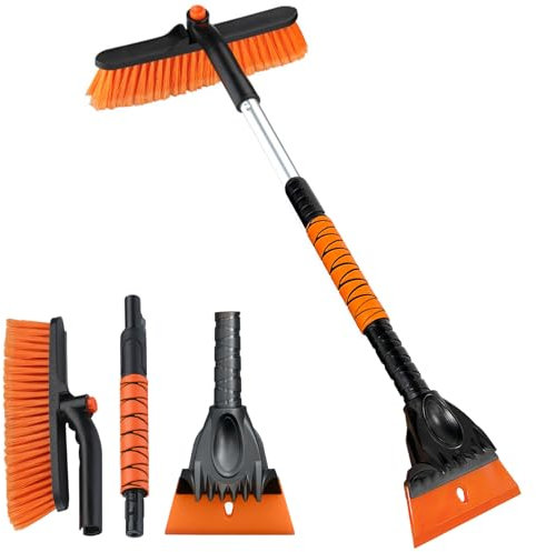 Grattoir à glace pour voiture avec balai, brosse de nettoyage pour voiture, accessoire télescopique d'hiver, avec poignée en mousse, tête de brosse rotative à 180 °, pour pare-brise de voiture SUV