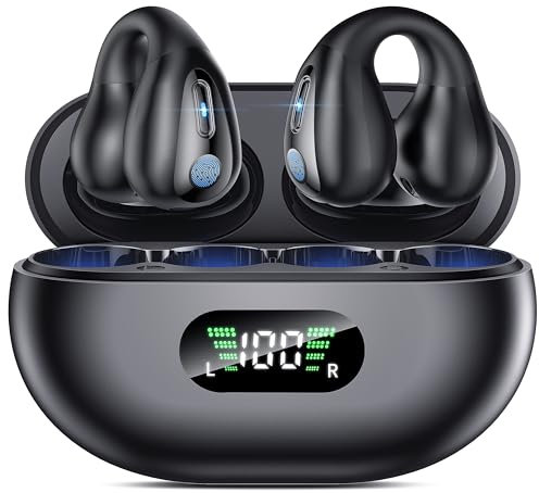 Cuffie Bluetooth Open Ear,Auricolari Bluetooth 5.3 Impermeabili con 4 Mic, 36 Ore Auricolare Bluetooth a Clip LED Display USB-C,Cuffie Wireless per Sport IP6