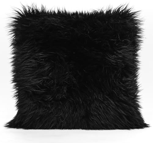 MUCHI OLLENGO Cuscino di Design in Vera Pelliccia di Montone Merino per Sedie, Divano, Letto, 40x40 cm, Nero