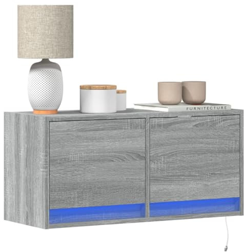 ShGaxin 852360 Meuble TV mural avec lumières LED Gris Sonoma 80 x 31 x 35 cm