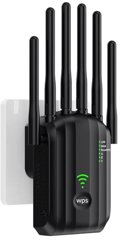 Repetidor WiFi, Potente Amplificador de Señal WiFi, 6 Antenas, 2 Puertos LAN, Extensor WiFi/Router/Repetidor/Ap Modo, Amplificador WiFi Que Cubre 1200Pies Cuadrados para Casa y Oficina