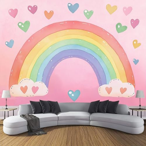 Cartoon Fototapete Regenbogen Liebe Tapete, Fototapeten 352X250Cm (B×H) Für Wohnzimmer Schlafzimmer Flur Seidenstoff Tapete Wandtapete, Moderne Wand Tapete Motivtapeten
