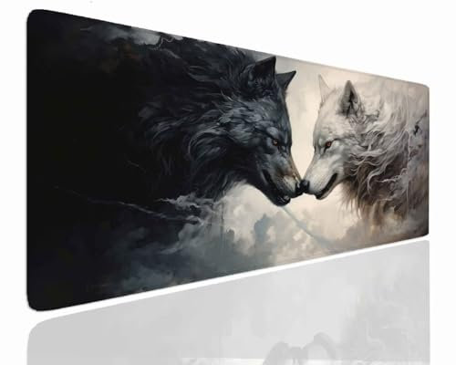 Tapis de Souris XXL 1000x500x4mm Grand Tapis de Bureau Tapis de Souris Gamer Tapis Bureau Gaming Antidérapant Résistant à l'eau, Tapis Souris XXL Mouse Pad Mat Loup sous-Mainm, Clavier Souris J-1172