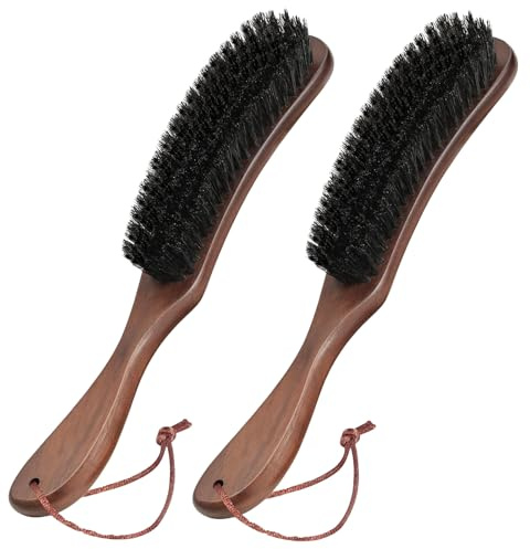 2 PCS Wood Felt Brush，Large Black Walnut Wood Handle Boar Bristle Lint Brush，Suitable for Felted Hats, Shoes, Suits, Cashmere,Wool, Velvet, Suede and Pet Hair for Men