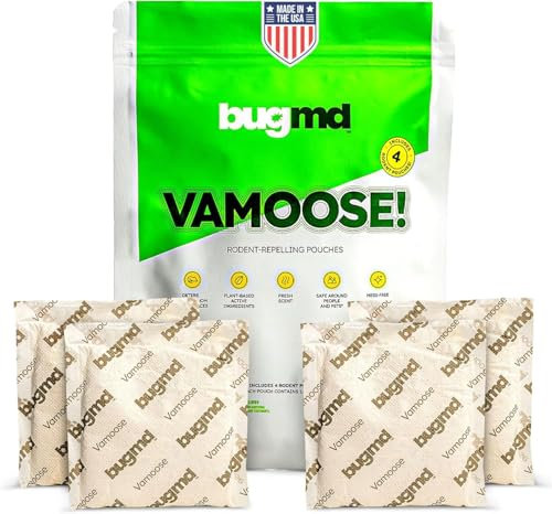 BugMD Vamoose Rodent Repellent Pouches (1 Pack, 4 Pouches) Plant-Powered Rat Repellent, Mouse Deterrent, Indoor & Outdoor Mice Repellent, Best Mouse Repellent, Natural Rat & Mouse Repellent