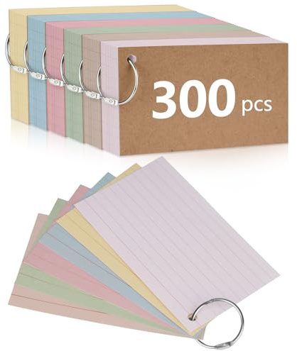 300 PCS Flash Cards Revision Cards, A7(3×5 inch) Flshcards with Kraft Cover & Binder Ring, Aesthetic Vintage Ruled Lined Index Card Study Card for Office Home School Note Taking-Neutral Colors