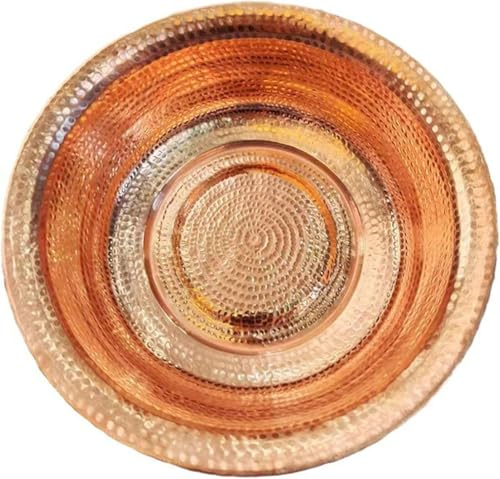 Tragbare Pediküre-Schüssel aus Kupfer, handgehämmertes Waschbecken mit geschwungenem Rand, für Hochzeitsfeier, Gesichtswäsche, Fußbad und Füße einweichen, 8 l, Durchmesser 41 cm