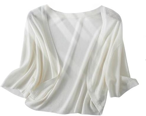 LIUYUYOUGO Cardigan Donna Cardigan Elegante in Maglia da Donna Corto con Maniche A 3/4 Bolero Coprispalle Top Estivo Leggero Giacca Corta Morbida E Accogliente Maglietta in Tencel Maglia Aperta sul