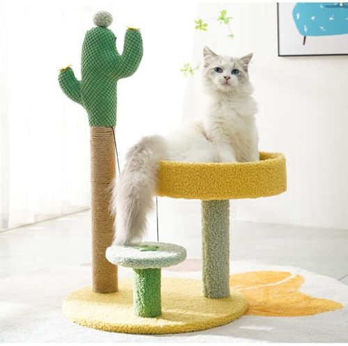 Cute Cat Tree Cactus Cat Tower for Indoor Cats with Fully Sisal Scratching Post, Top Perches, Cat Condo Scratcher Small Cat Tree Activity Center