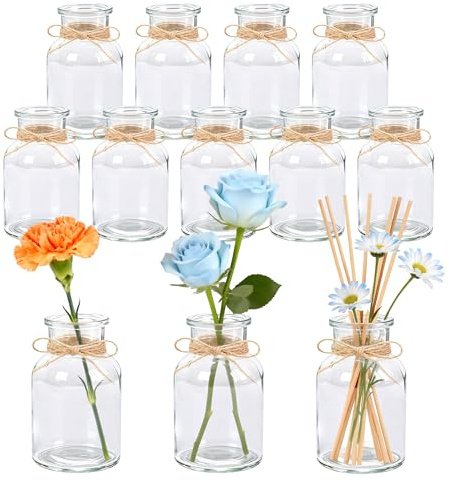 Der Rose 12 Pack Glass Bud Vases for Flowers, 125ml Small Vases for Table Decoration, Elegant Home Decor and Wedding Decor Centerpieces