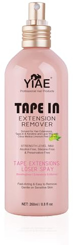 Tape Extension Remover, YIAE 260ml Tape Remover Hair Extensions with Citrus & Lemon Extract, Fast Acting, Alcohol-Free and Gentle Adhesive Solvent for Tape-in, Keratin and Lace Wig Glue
