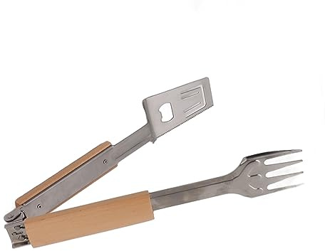 SIXRUN Grillzange, Langlebiger Edelstahlgrill mit Flaschenöffner, Zum Schneiden und Wenden von Fleisch, Ideal für Gas- und Holzkohlegrills, Campingpartys, Kochen Im Freien
