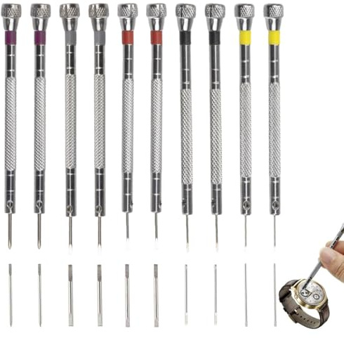 10 Pièce Tournevis Horlogerie, Kit Tournevis de Précision 0,8-1,6 mm, Outils de Reparation Montre, pour Réparation, Outils de Réparation d'Horloger, Tournevis Horlogerie avec Démagnétiseur