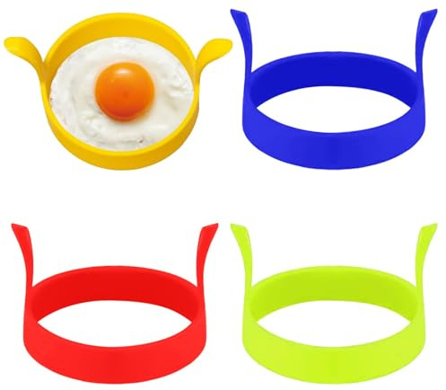 Funalix 4 Pezzi Anelli per Uova in Silicone, Rotondi per Uova Fritte, Stampo Antiaderente, per Uova, Pancake e Dessert, Riutilizzabile