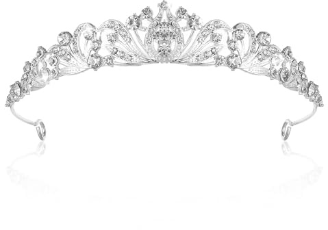 WJIAAA Silberne Tiara Krone, Silberne Strasskrone für Damen, Prinzessin Tiara Diadem, Elegante Krone für Hochzei, Strass Kristall Brautkrone Abschlussball Festzug Frauen Braut Königin Prom