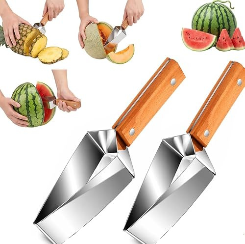 2PCS Triangle Watermelon Cutter,Stainless Steel Watermelon Slicer,Watermelon Cutter Slicer Tool,Melon CutterMultifunction Fruit Cutter for Home Kitchen Camping Picnic