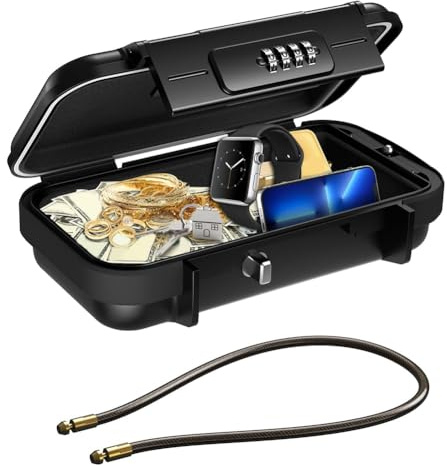 Wouueso Caja de seguridad de viaje con código de seguridad combinado, portátil y resistente al agua