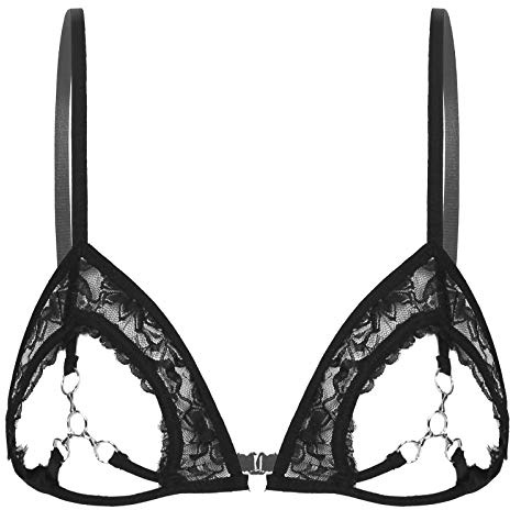 YiZYiF Reggiseno Aperto da Donna Bikini Bra Brasiliana in Pizzo Push Up Babydoll Lingerie Anello Aperto Prospettiva Reggiseno Senza Ferretto Non Imbottitura Underwear Nero F M