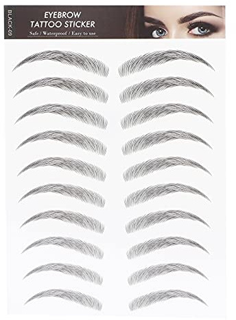 Augenbrauen Tattoo Aufkleber, Haarähnliche Augenbrauen Tätowierungen Aufkleber, Langlebiger Wasserdichter Natürlicher Falscher Augenbrauen Make up Aufkleber für Frauen Mädchen(SCHWARZ-09)