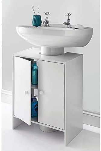 AJ Fantastic Modern White Under Sink Bathroom Storage Cabinet Cupboard Vanity Unit Undersink W48 x H60 x D30cm (Approx.) - White