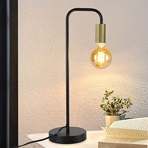 CBJKTX Tischlampe Vintage Nachttischlampe Wohnzimmer - Schwarz Gold | Industrial E27 Tischleuchte Kinder in Schlafzimmer Nachtlicht aus Metall Schreibtischlampe mit Kabel für Nachttisch