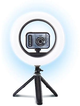 VTech - KidiZoom Video Studio Pro, Digitalkamera für Kinder, Selfie, HD-Video, Farbdisplay mit Ring Light, Stativ, Hintergrund und grünen Handschuhen, Geschenk von 7 Jahren bis 14 Jahren – Inhalt in