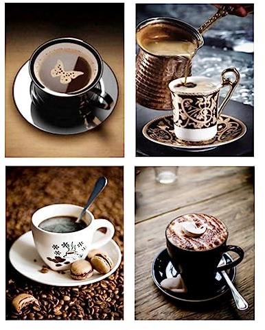 YapitHome 4 Stück 5D Malerei Diamant Kaffee,Diamond Painting Küche,DIY Diamant Gemälde Kits für Home Wanddekoration Malerei Kunsthandwerk Geschenk(40x30 cm)
