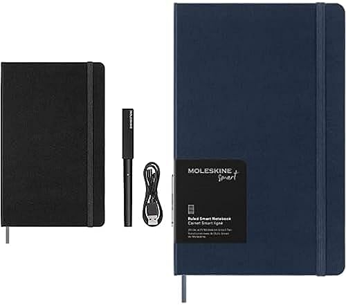 Moleskine Smart Writing Set + Smart Notebook, Set con Smart Notebook Nero con Pagine a Righe 13x21cm e Penna Smart, Smart Notebook Blu Zaffiro con Pagine a Righe 13x21