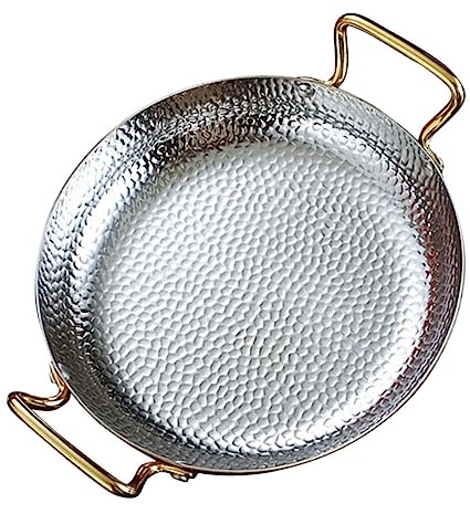 UGCER Padella per Paella Spagnola, Padella per Doppie Orecchie in Acciaio Inossidabile, Pentole per Padelle Antiaderenti per Case o Ristoranti,Argento,26cm