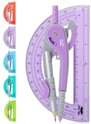 Mr. Pen- Geometry Compass and Protractor Set, 6 Inch Compass, 6 Inch Protractor, Drawing Tool for School, Clear Plastic, Easy Grip, Precision Design for Math, Art, Drafting, Architecture