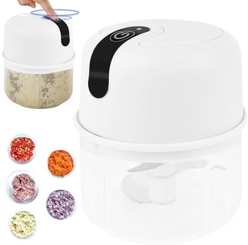 Nizirioo Elektrisch Zerkleinerer, 250ml Akku Zerkleinerer, Küchenhelfer mit USB-Anschluss, Knoblauchhacker, Zwiebelschneider, für Zwiebeln, Gemüse, Obst, Nüsse (Weiß)