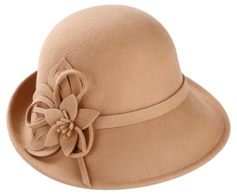 Dvbfufv Modische Glockenhüte für Damen, Filz, Baskenmütze, Party, formelle Fedoras, Kirchenhüte, Kopfbedeckung, khaki, Einheitsgröße