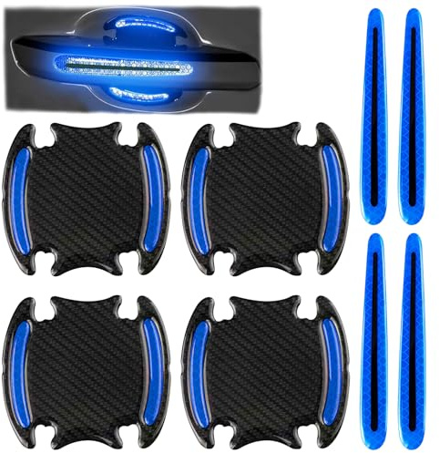 8 Stück Auto Türgriff Kratzschutz, Auto Türgriff Tasse Lack Schutzfolie Universelle Reflektierend Kohlefaser Autotür Griffe Aufkleber Türgriff Lackschutzfolie Lack Guard Abdeckung Griffschalen Blau